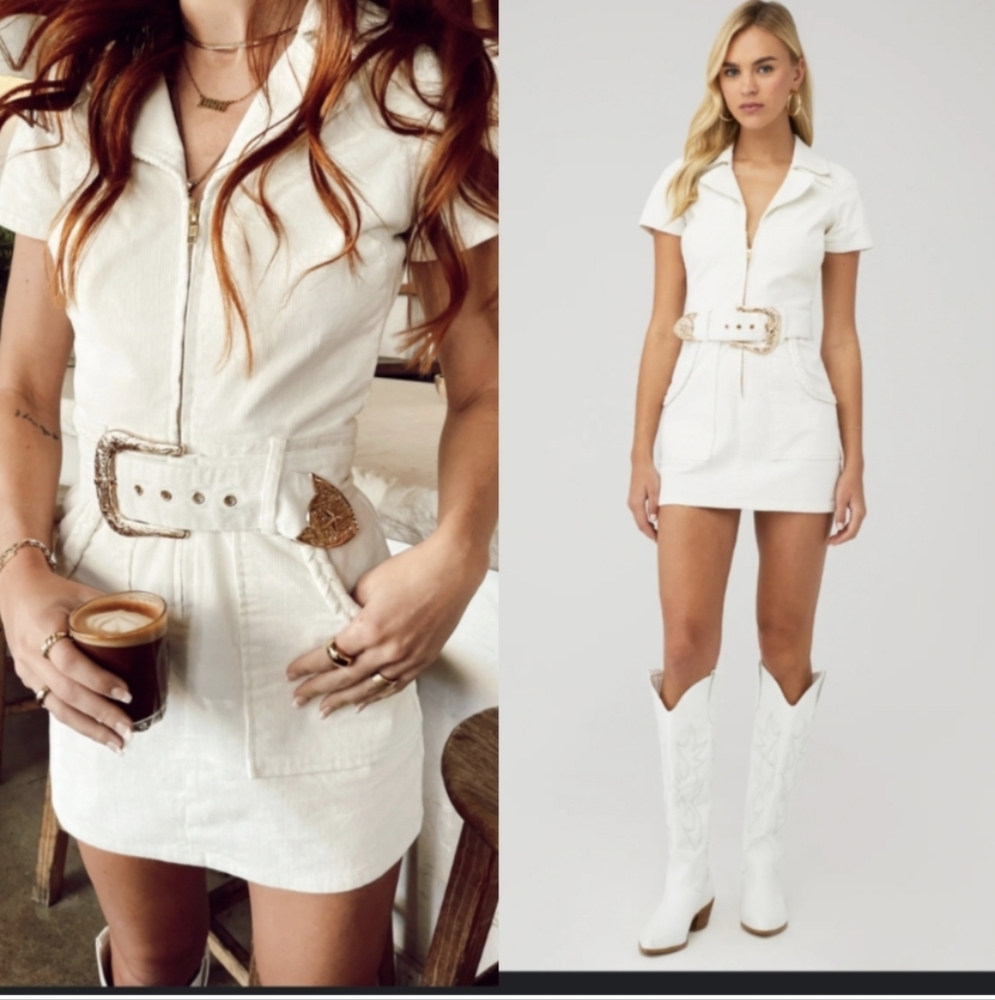 Show me your Mumu Outlaw Dress Women's Small White Courdoroy Mini Dress